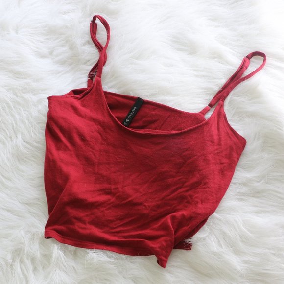 Full Tilt Red Adjustable Spaghetti Strap Crop Top - Loose Fitting, Shelf Bra Bui - Picture 2 of 5